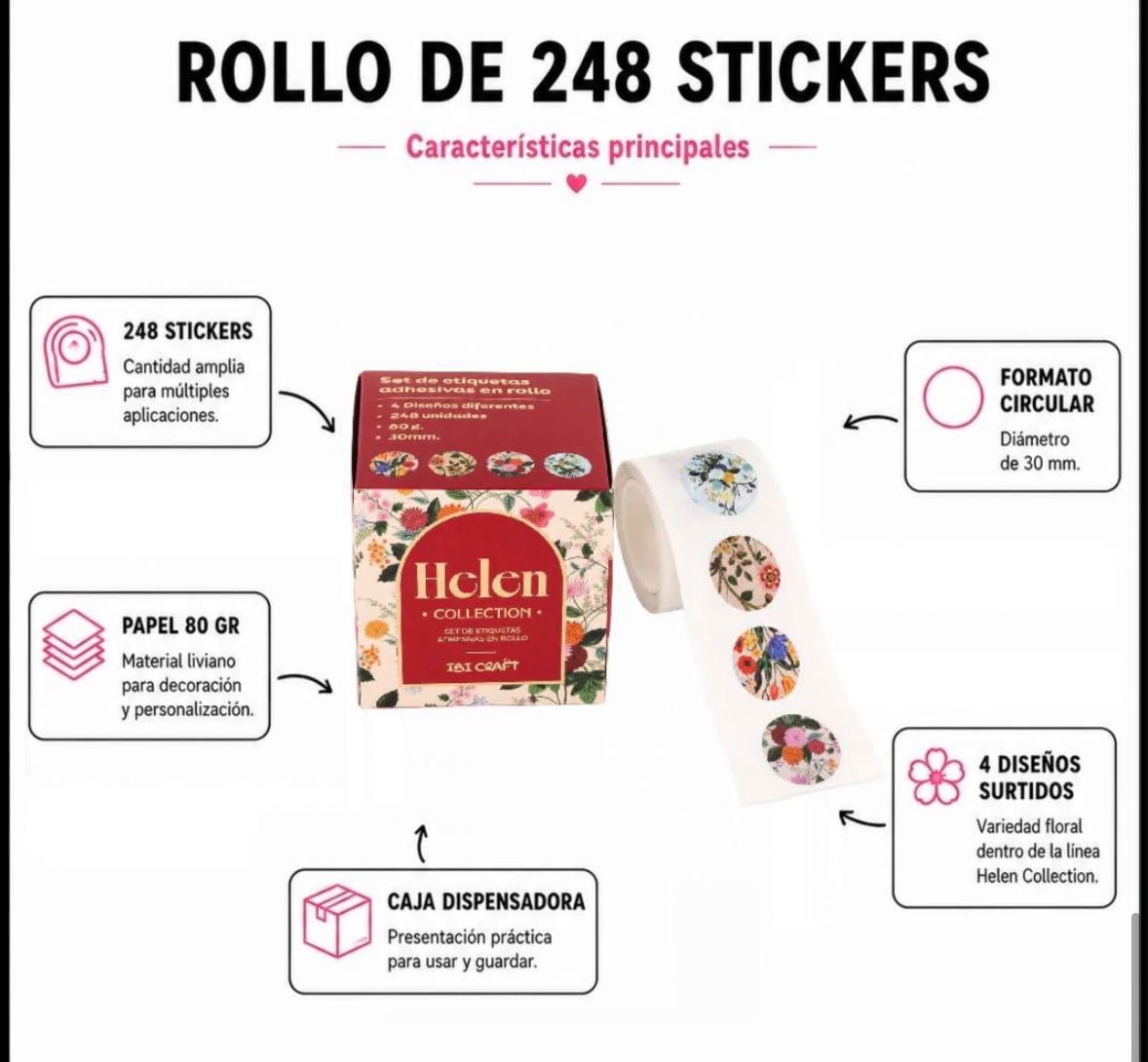 Rollo 248 stickers circulares Helen Ibi Craft