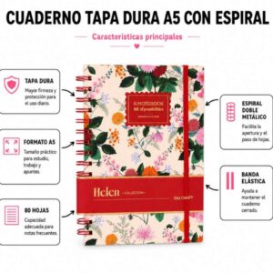 Cuaderno tapa dura Helen A5 80h