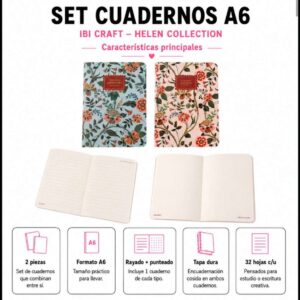 Set libreta rayada + libreta punteada A6 Helen