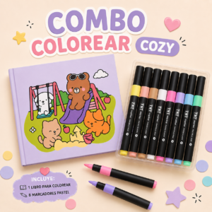 Combo libro cozy + marcadores acrilicos pastel filgo