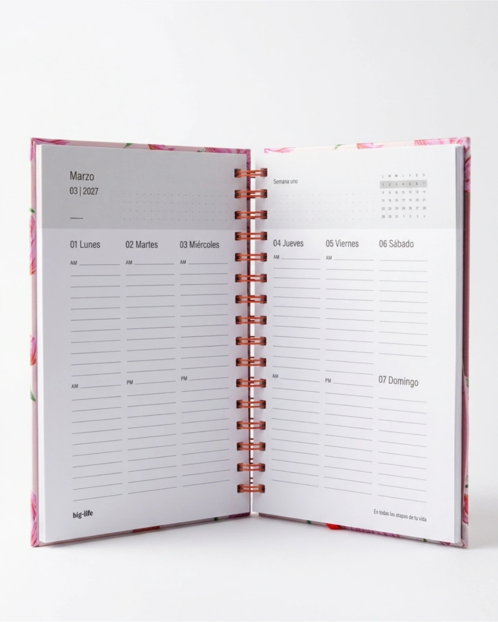Agenda 2027 flower tapa de tela semanal o diaria Big Life - Imagen 4